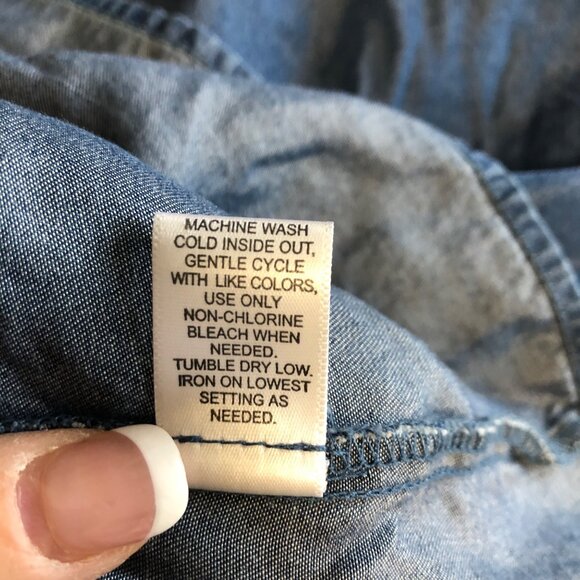 Appraisal Peasant Top Womens Size 2X Blue Chambray White Stitched Boho Shirt NEW - Picture 7 of 8